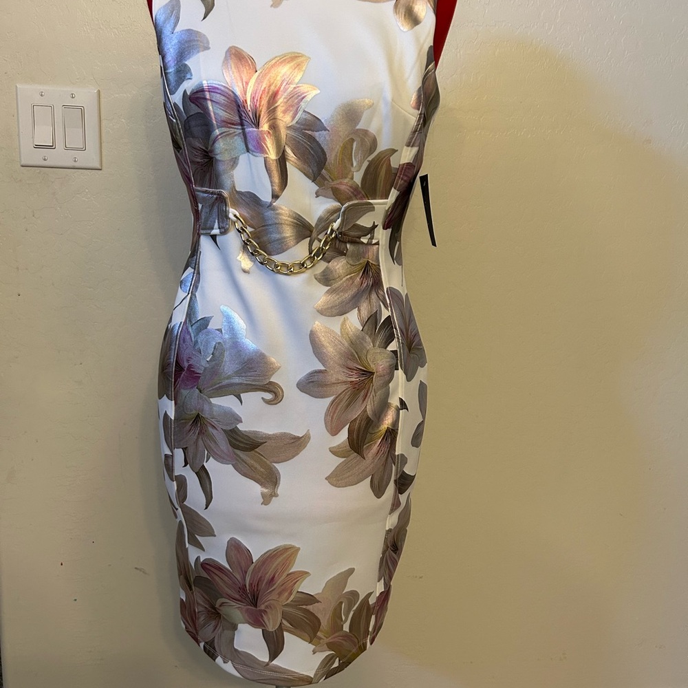 Enfocus Studio Womens Size 8 Ivory Floral Shimmer Lily Chain Sleeveless Dress - Picture 2 of 12